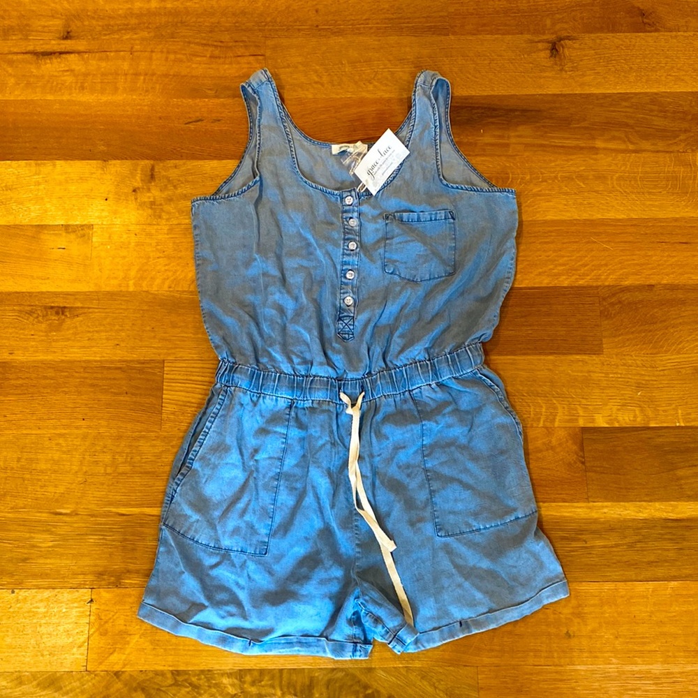 Grace & Lace Denim Romper. New with Tags!